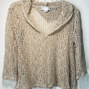 J Valdi Sheer Crochet Cream/Beige Swim Coverup Top with Hoodie size Small